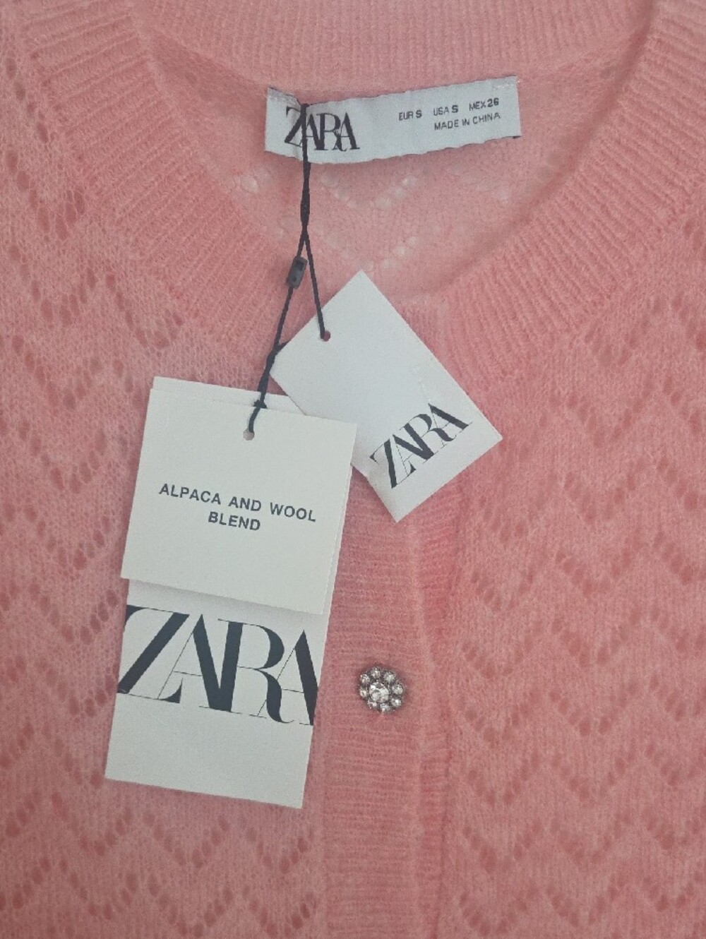 Zara Coral-Pink Openwork Button Cardigan. NWT. Size S - Picture 2 of 7